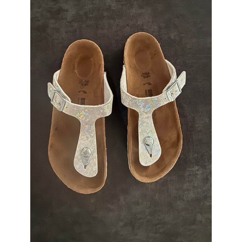 Birkenstock Gizeh Kids Silver Glitter Holographic Thong Sandals - Picture 3 of 3